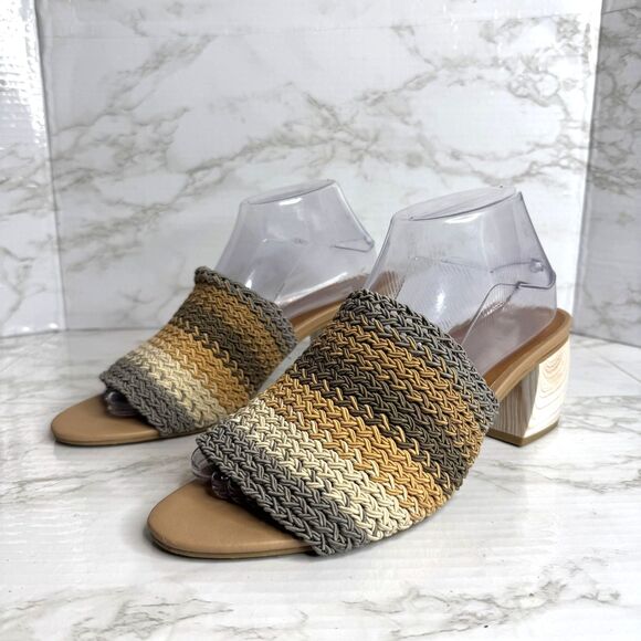 Lucky Brand nanssi multicolor Woven crochet Block Heel Slip On Sandals Mules 9.5 - Picture 1 of 12